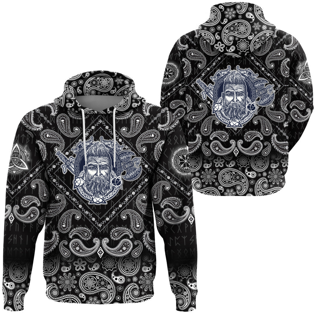 Viking Hoodie Tattoo Courage Scandinavian with Bandana Paisley Style RLT12 - Wonder Print Shop