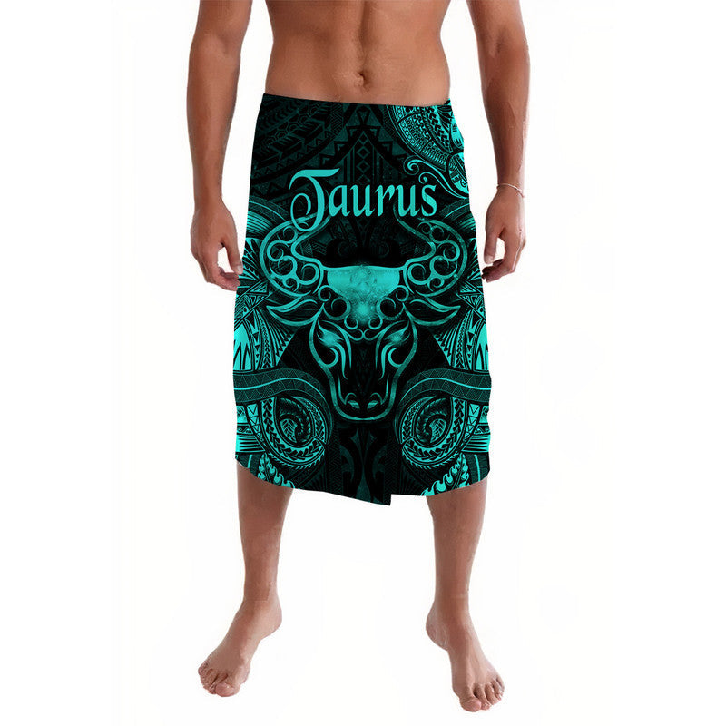 Taurus zodiac lavalava sarong skirt with turquoise and black tribal pattern