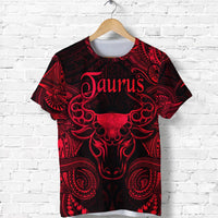 Taurus zodiac Polynesian T‑shirt, red and black graphic front