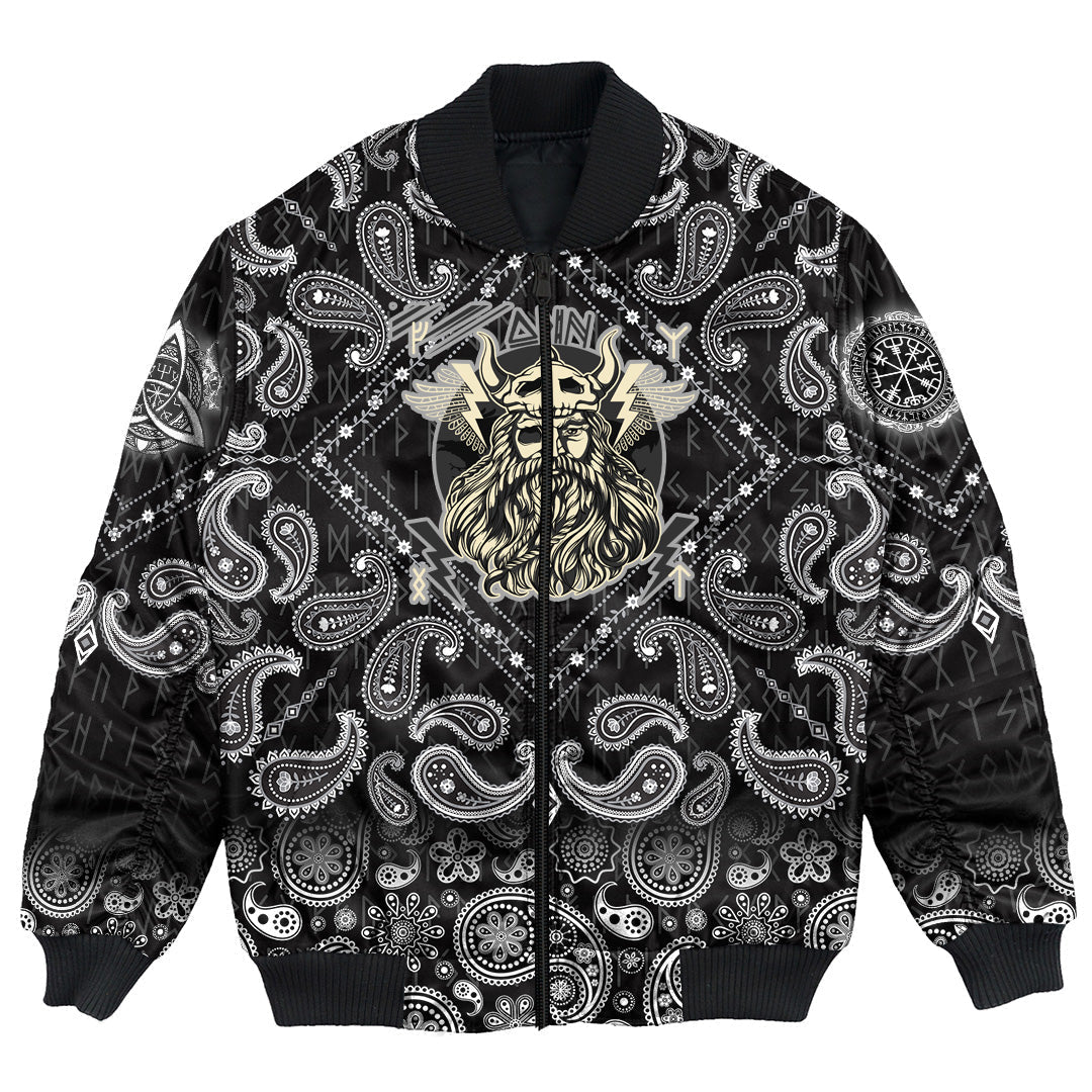 Viking Bomber Jacket The Norse God Odin with Bandana Paisley Style RLT12 - Wonder Print Shop