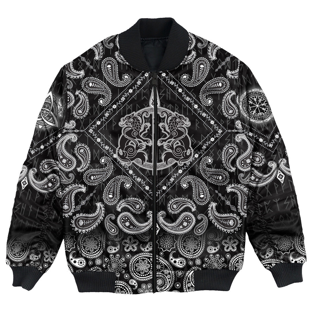 Viking Bomber Jacket The Spear Of The God Odin Gungnir Two Wolves with Bandana Paisley Style RLT12 - Wonder Print Shop