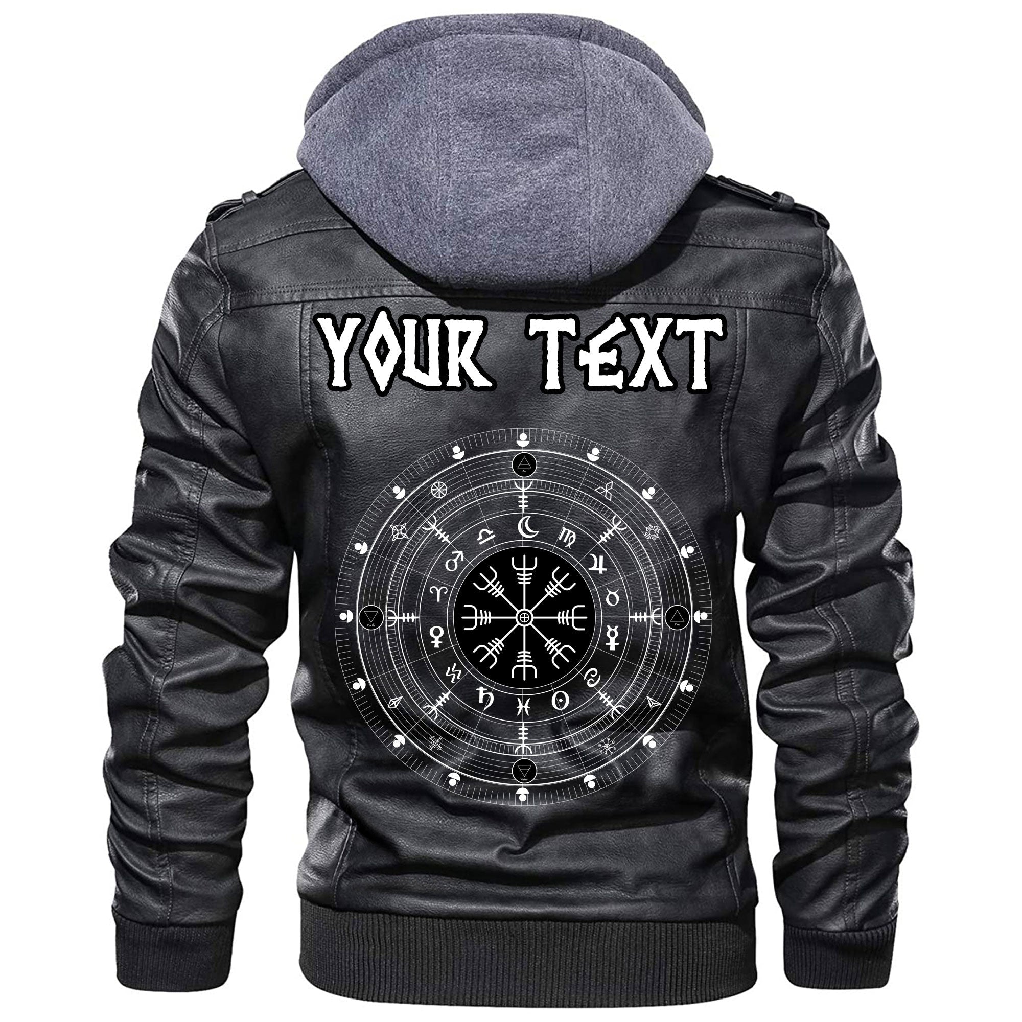 (Custom) Wonder Print Shop -Helm of Awe and Valknut Style Runes Leather Jacket RLT12 - Wonder Print Shop