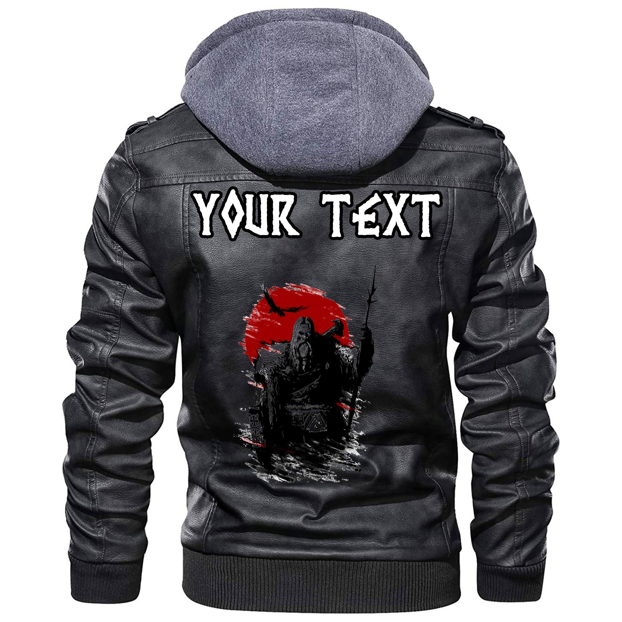 (Custom) Wonder Print Shop - The Harsh God Odin Against The Background Of Red Sun Leather Jacket RLT12 - Wonder Print Shop