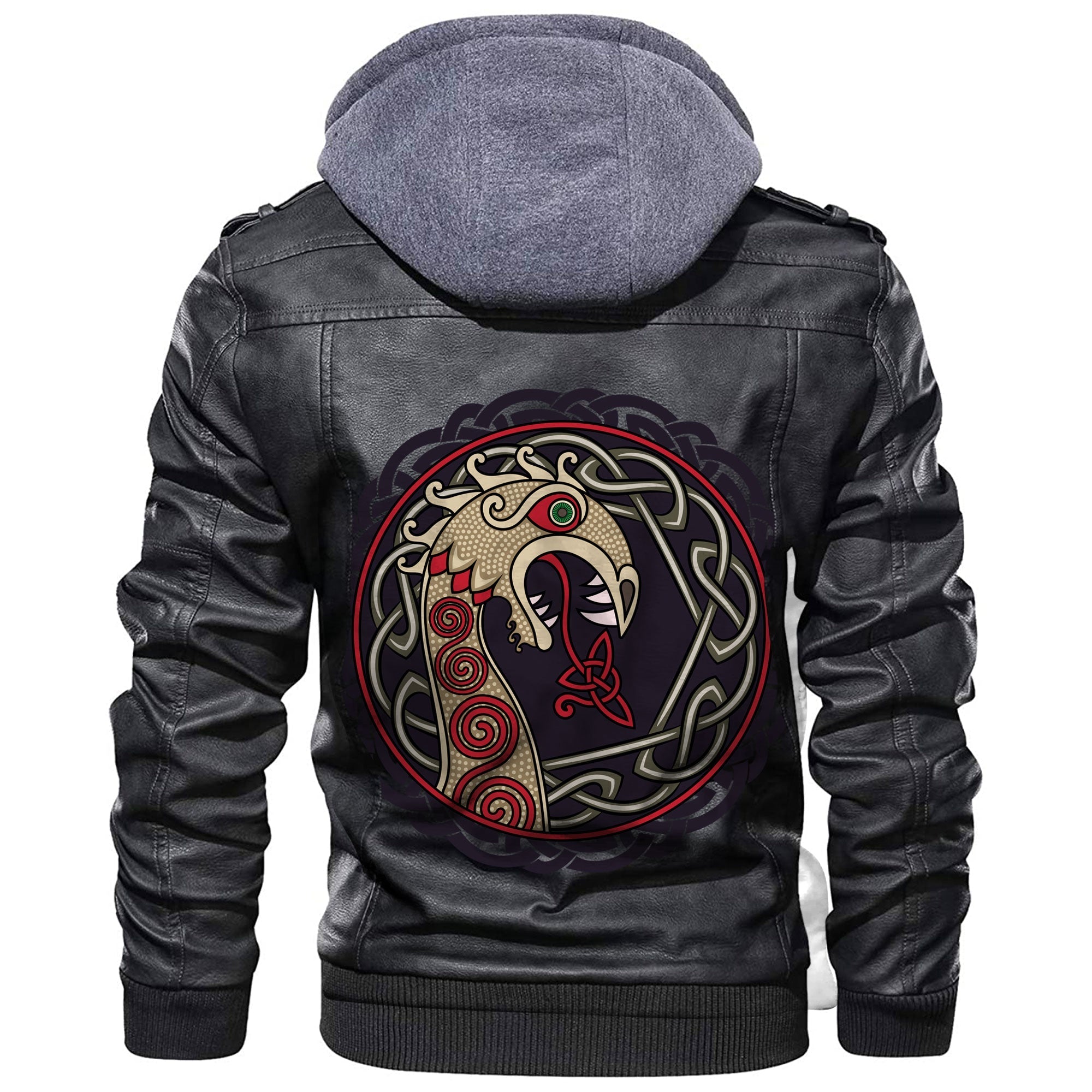 Viking The Nasal Figure Of The Ship Drakkar In The Form Of A Dragon Leather Jacket RLT12 - Wonder Print Shop