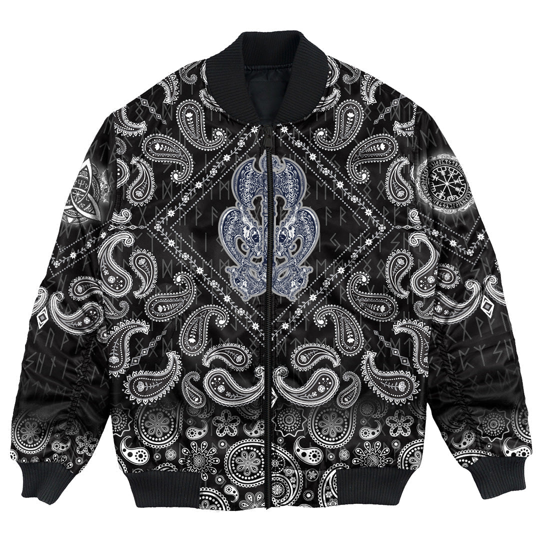 Viking Bomber Jacket Thors Hammer Axe Viking with Bandana Paisley Style RLT12 - Wonder Print Shop