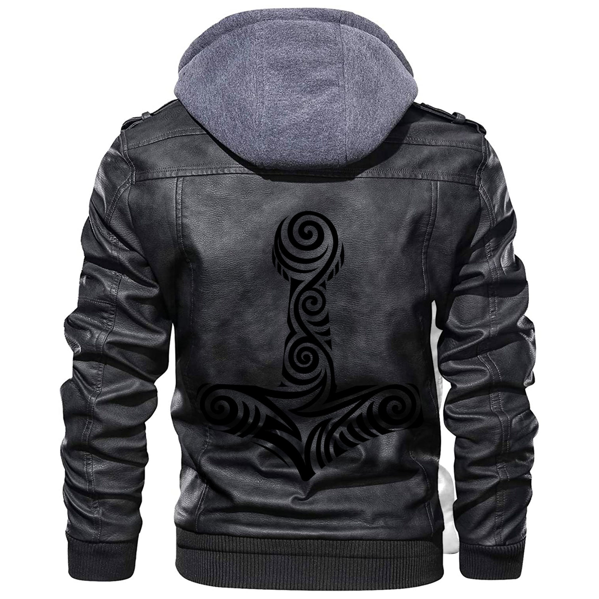 Viking Thor's Hammer Mjolnir and The Scandinavian Leather Jacket RLT12 - Wonder Print Shop