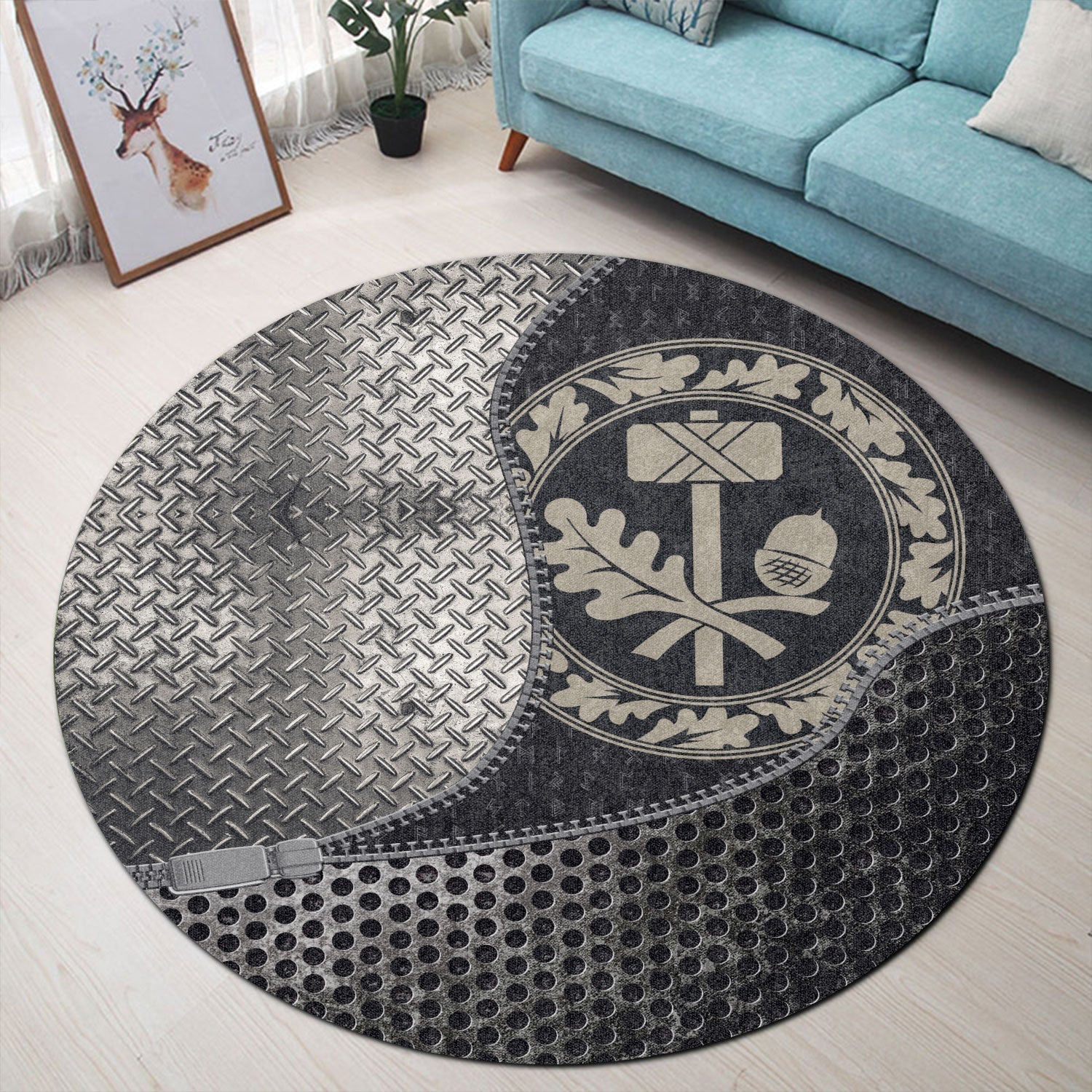 viking-carpet-thors-hammer-mjolnir-and-the-scandinavian-oak-leaf-ornament-round-carpet