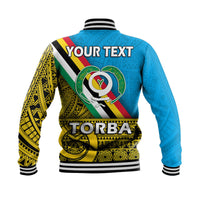 Back baseball jacket with YOUR TEXT and Torba flag, blue with yellow