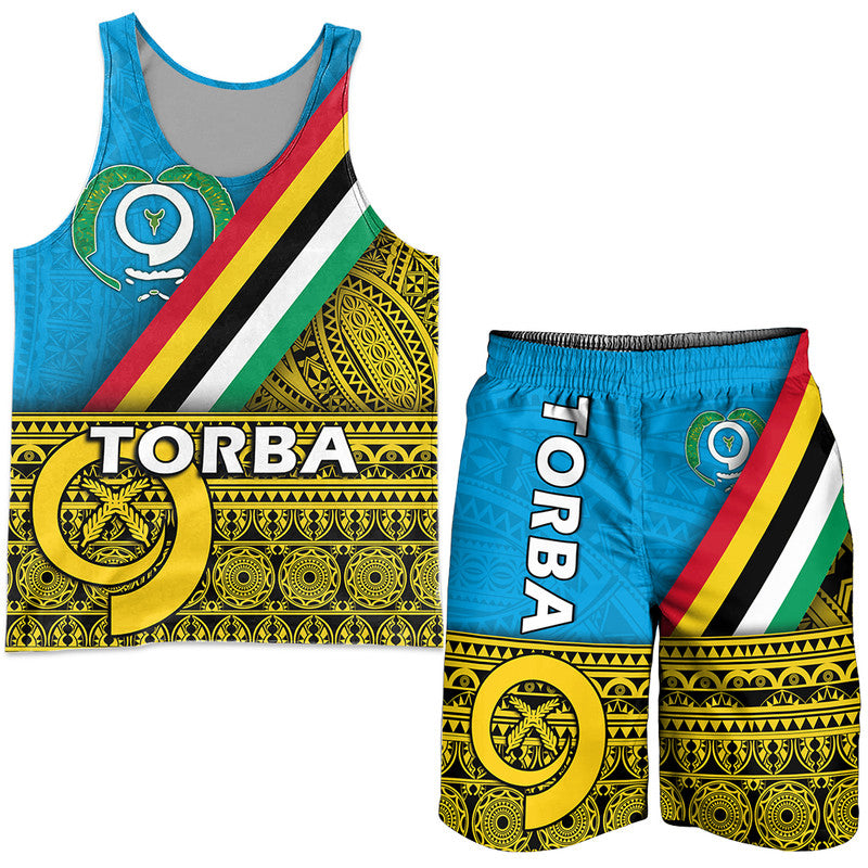 Men’s tank top & shorts set with Torba graphic and flag stripes, blue base
