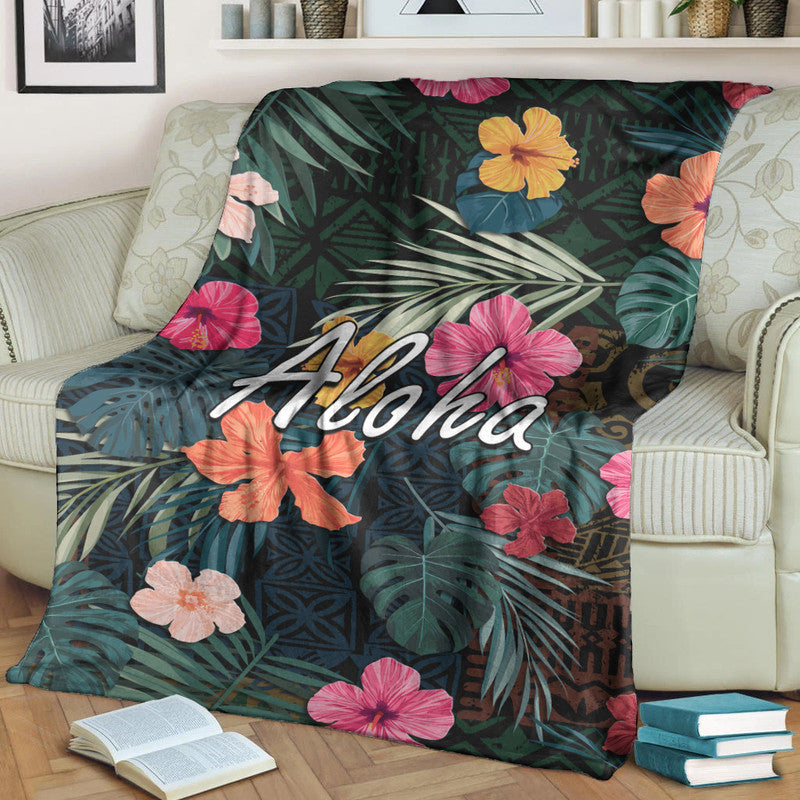 hawaii-premium-blanket-tribal-elements-and-hibiscus-version