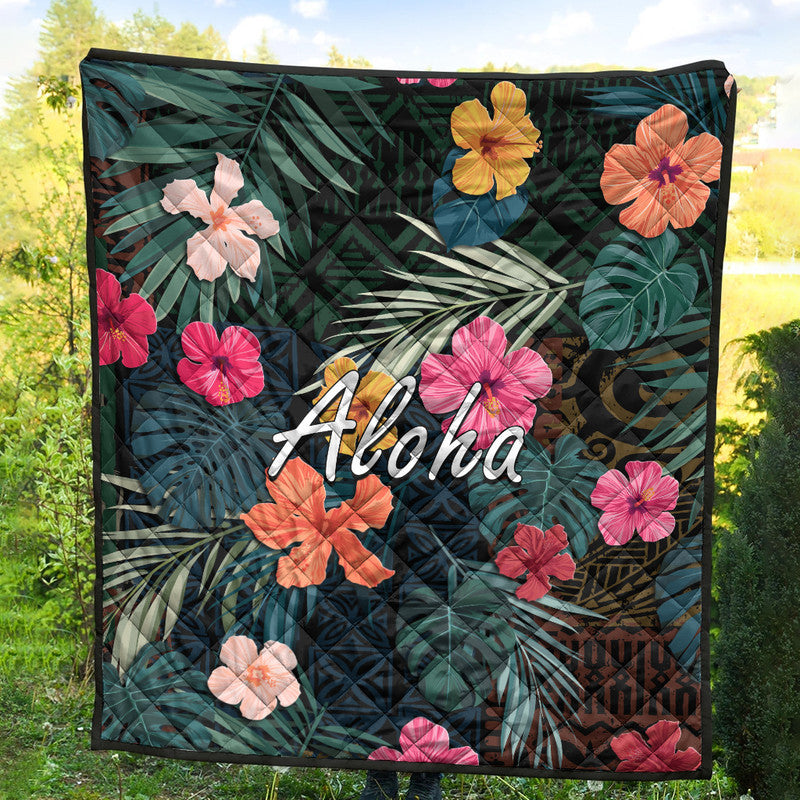 hawaii-premium-quilt-tribal-elements-and-hibiscus-version