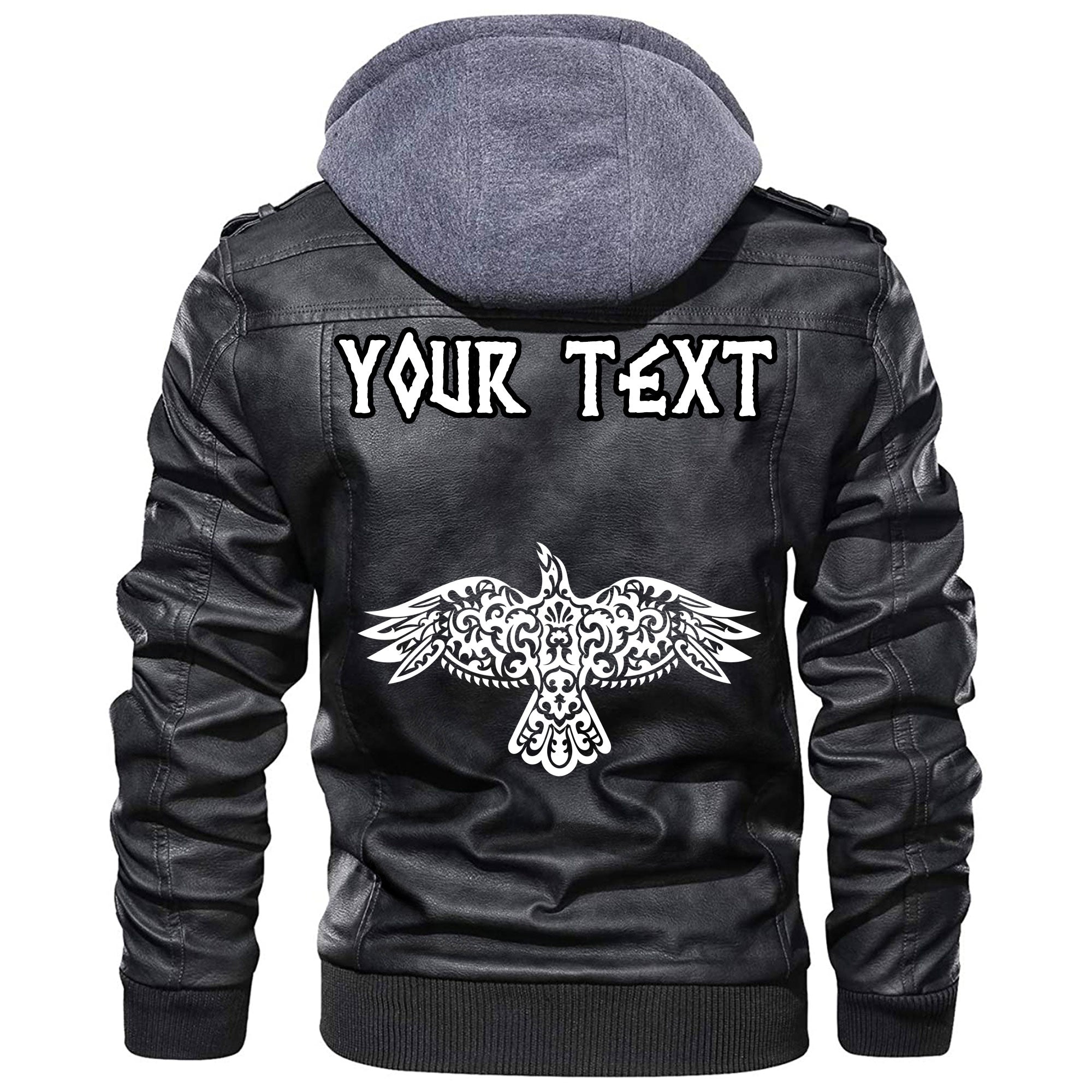 (Custom) Wonder Print Shop - Tribal Raven Ethnic Style Tattoo Leather Jacket RLT12 - Wonder Print Shop