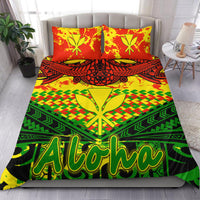 Tribal Hawaiian bedding set: Aloha print, red/yellow/green geometric, 2 pillows