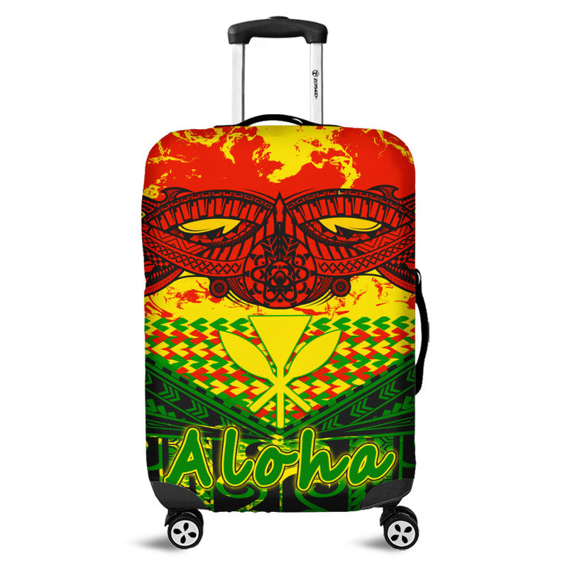 Suitcase luggage cover with Aloha tribal pattern in red, yellow, green