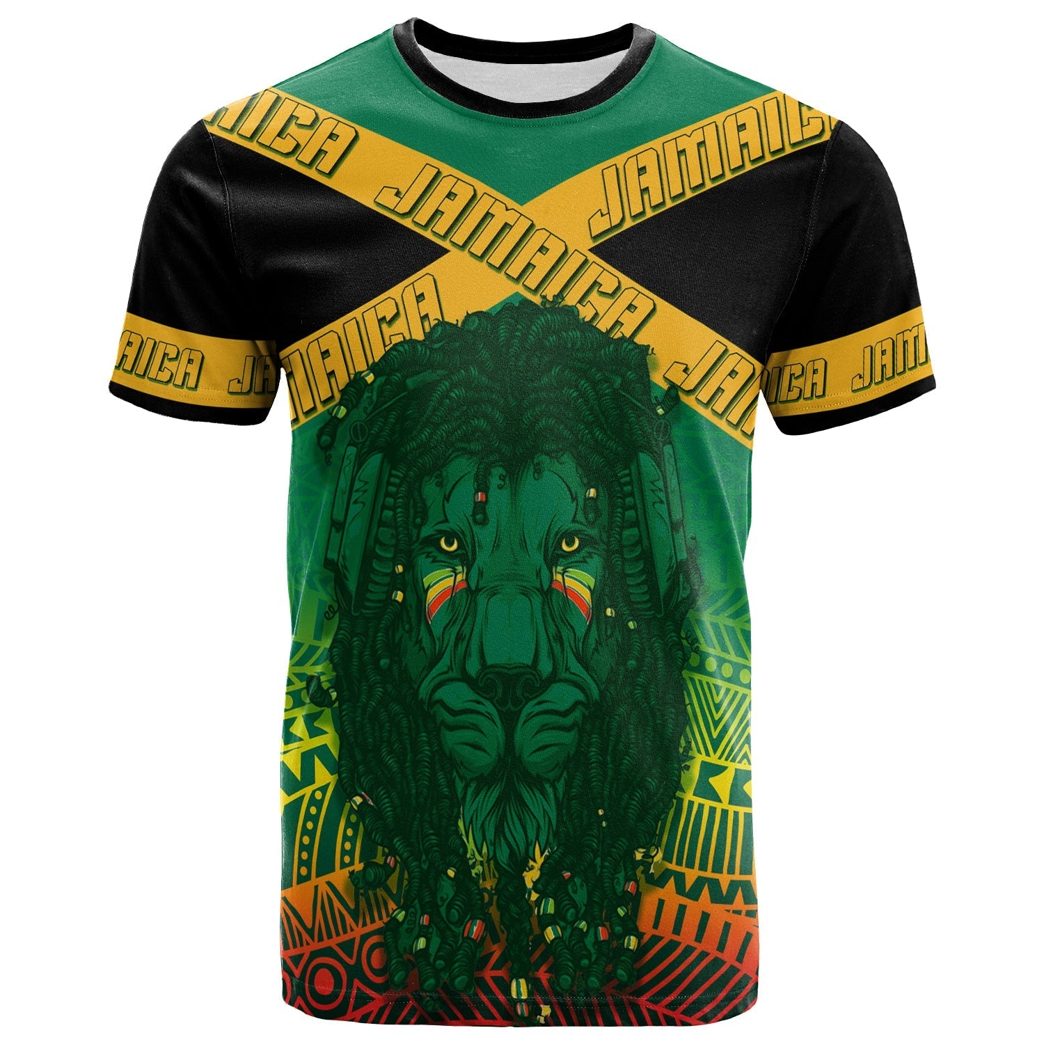 Jamaica Personalised T Shirt Rastafari Lion Mix Kente - Wonder Print Shop