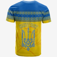 Folk style T-shirt in yellow and blue with Unity Day text on back