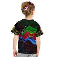 Kids black T-shirt back with Eritrea flag crest and laurel emblem