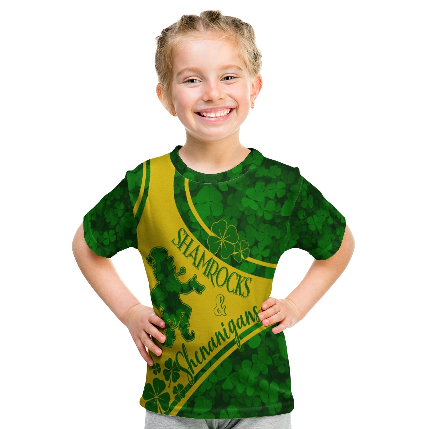 Saint Patrick Day T Shirt KID Shamrocks And Shenanigans - Gold Style - Wonder Print Shop