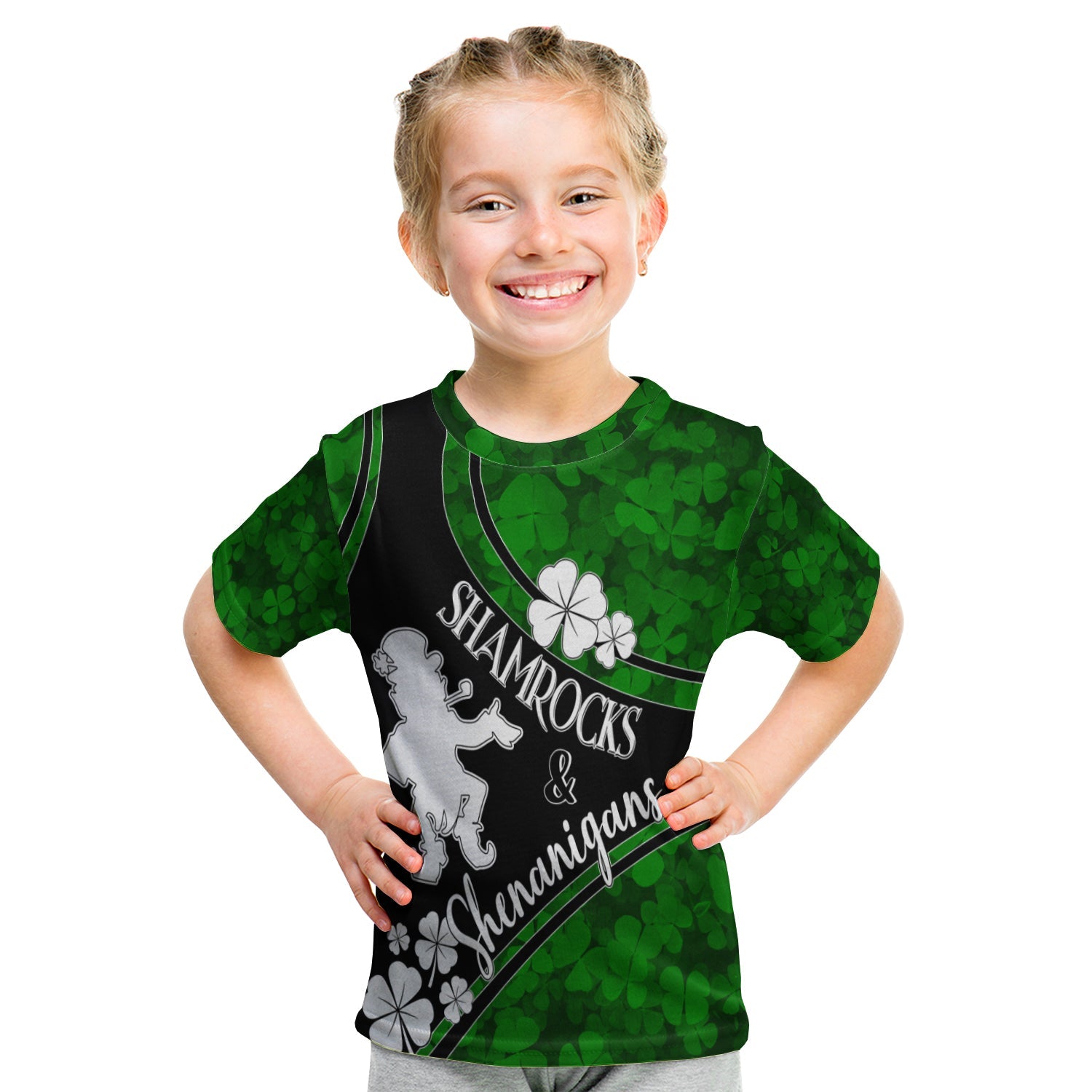 Saint Patrick Day T Shirt KID Shamrocks And Shenanigans - Black Style - Wonder Print Shop