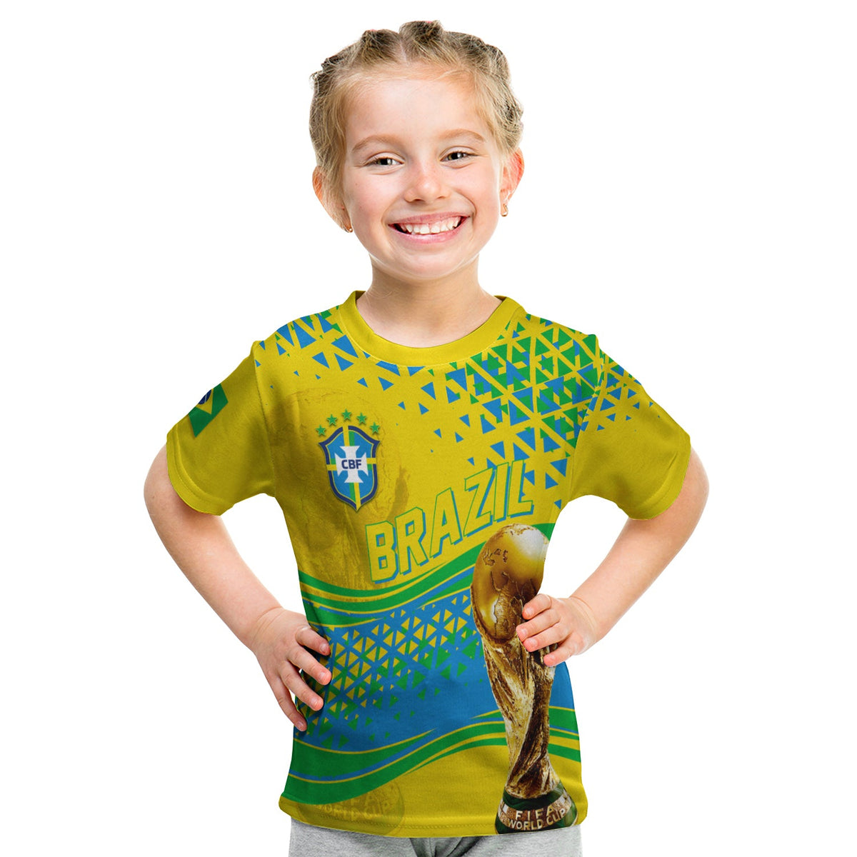 Kids Brazil World Cup T-shirt in green and yellow with graphic print