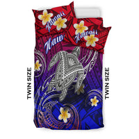 Twin size gradient Hawaiian turtle & plumeria comforter with two red 'Hawaii' pillows