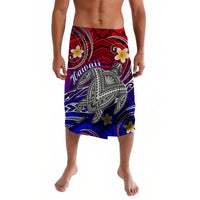 Hawaiian lava lava skirt with turtle and plumeria print, blue purple red