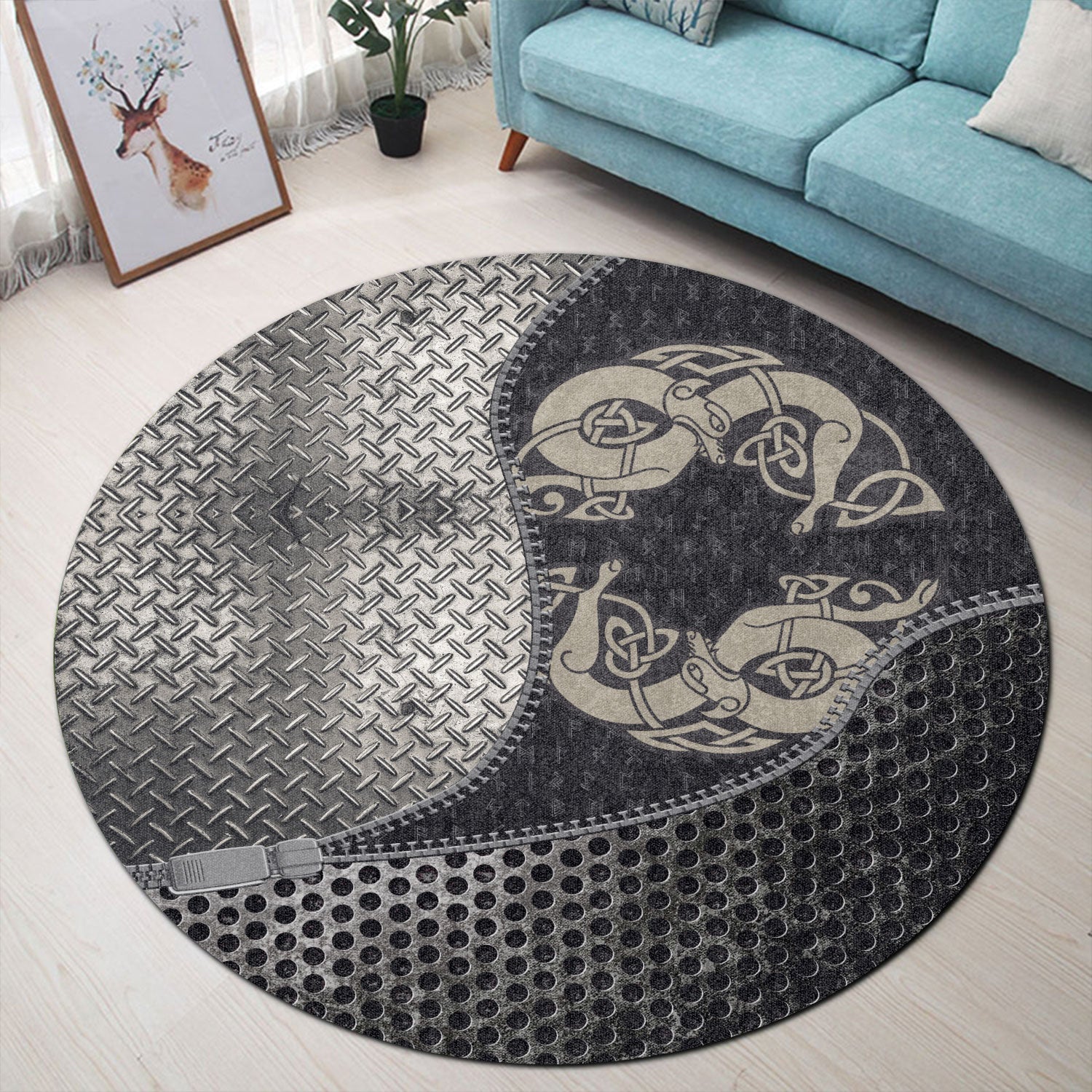 viking-carpet-two-wolves-of-odin-geri-and-freki-scandinavian-and-celtic-style-round-carpet