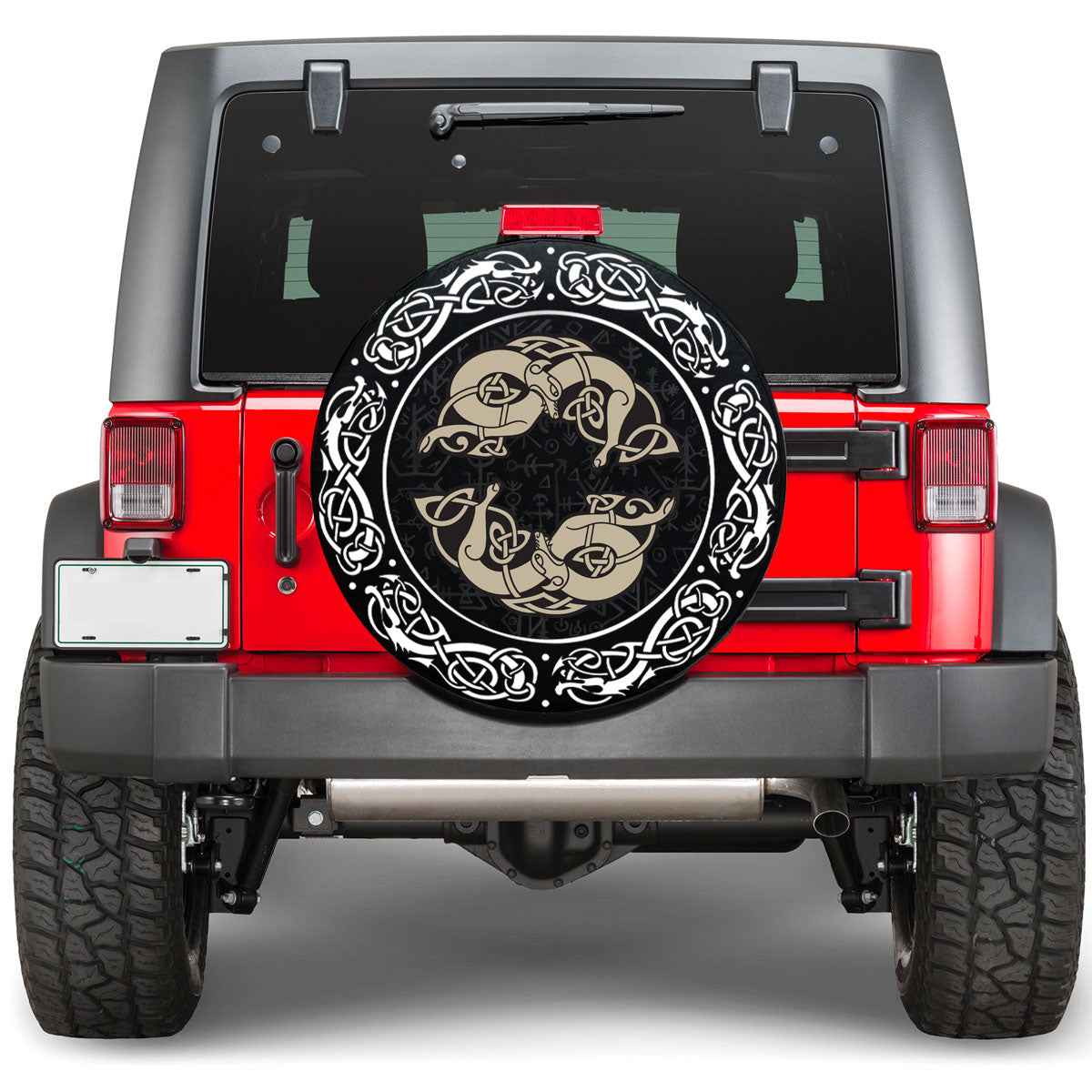 Viking Two Wolves Of Odin Geri and Freki Scandinavian and Celtic Style Viking Spare Tire Cover RLT12 - Wonder Print Shop