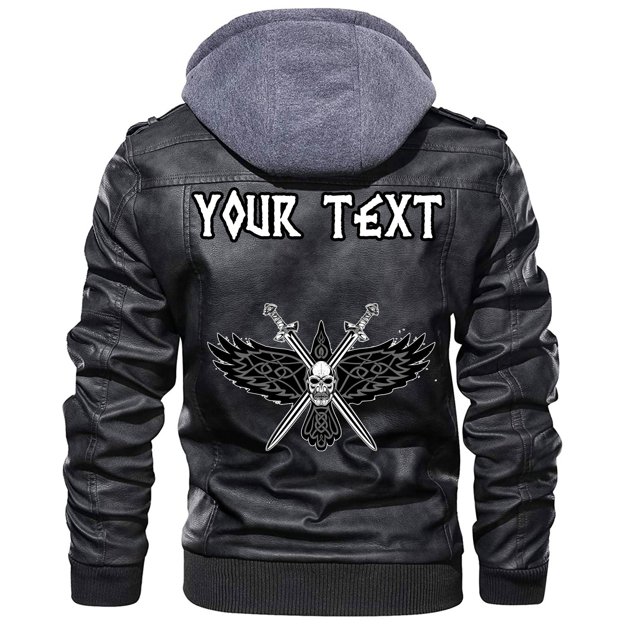 (Custom) Wonder Print Shop - Two Crossed Swords And Skull Leather Jacket RLT12 - Wonder Print Shop