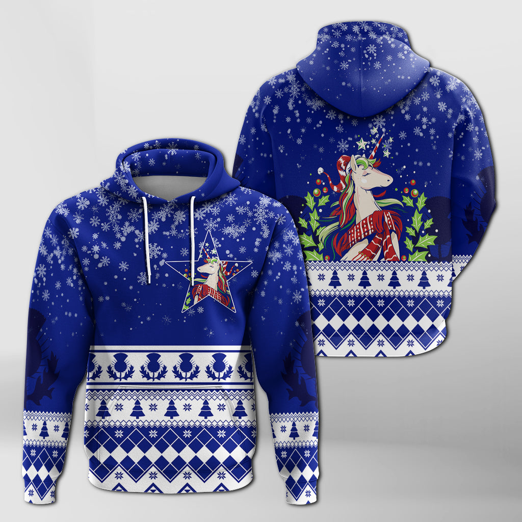 Christmas Scottish Unicorn Hoodie with Thistle Pattern - Wonder Print Shop