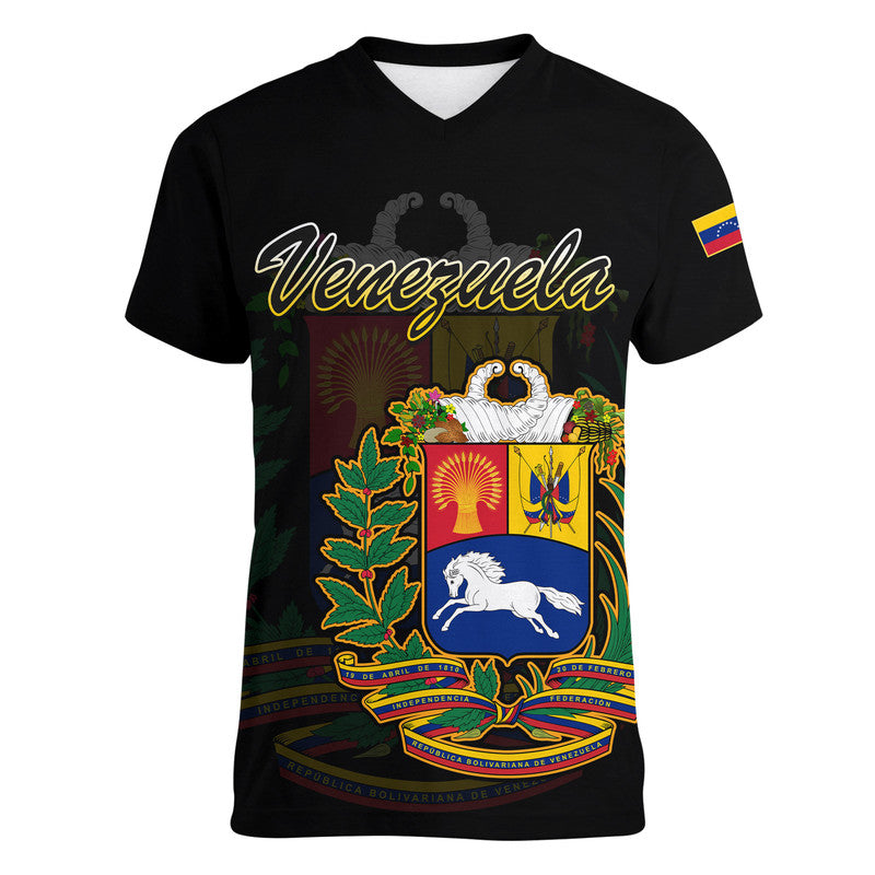 Custom Venezuela Coat Of Arms V Neck T Shirt - Wonder Print Shop