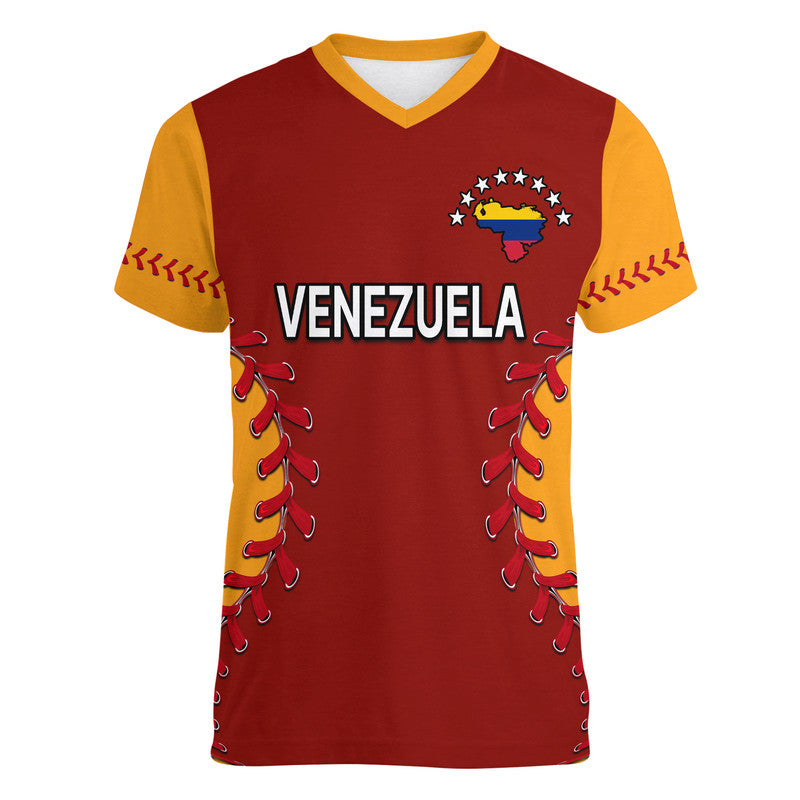 Custom Venezuela Baseball Flag Map V Neck T Shirt - Wonder Print Shop