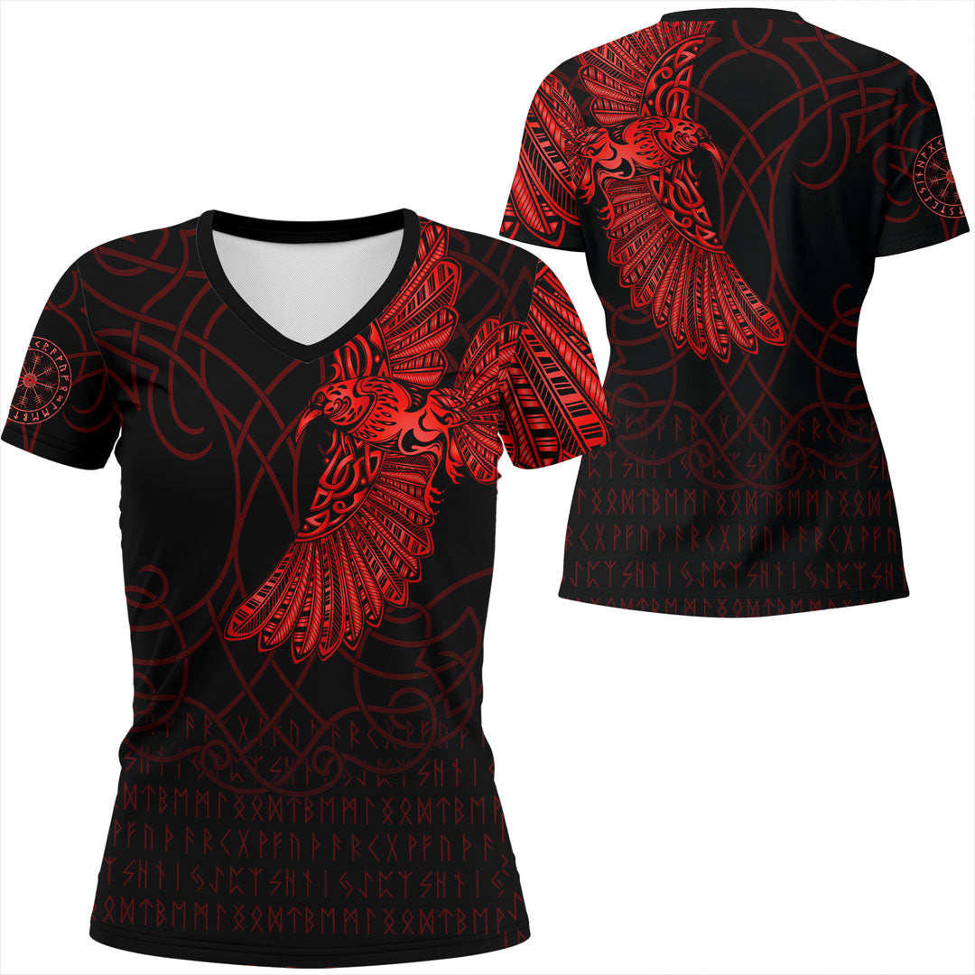 Viking Clothing Viking Odins Raven Tattoo V Neck T shirt Red Version RLT12 - Wonder Print Shop