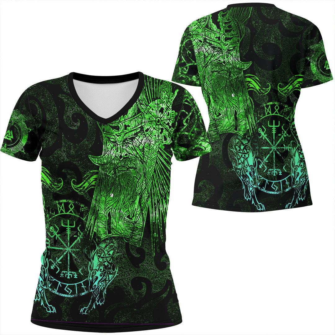 viking-clothing-viking-odin-tattoo-green-version-v-neck-t-shirt