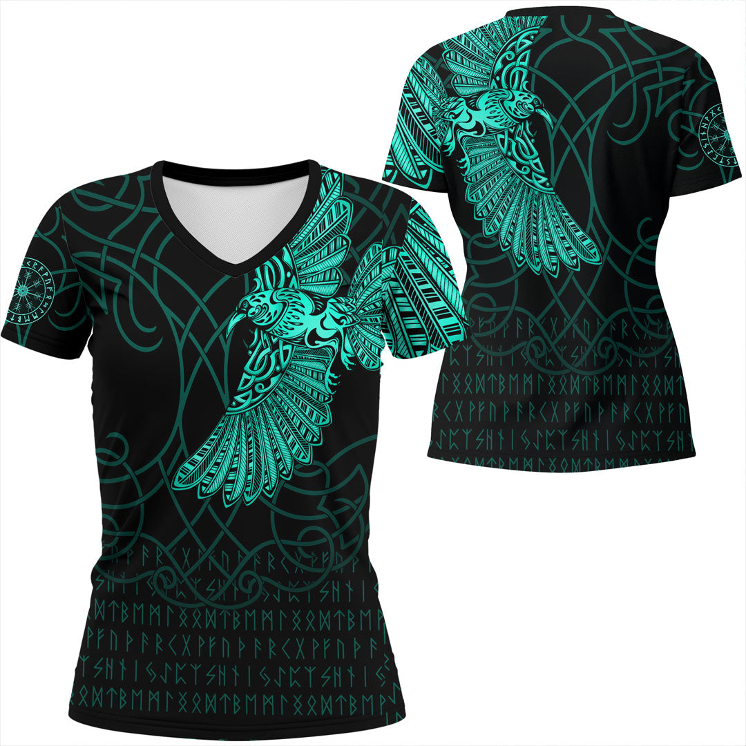 Viking Clothing Viking Odins Raven Tattoo V Neck T shirt Cyan Version RLT12 - Wonder Print Shop