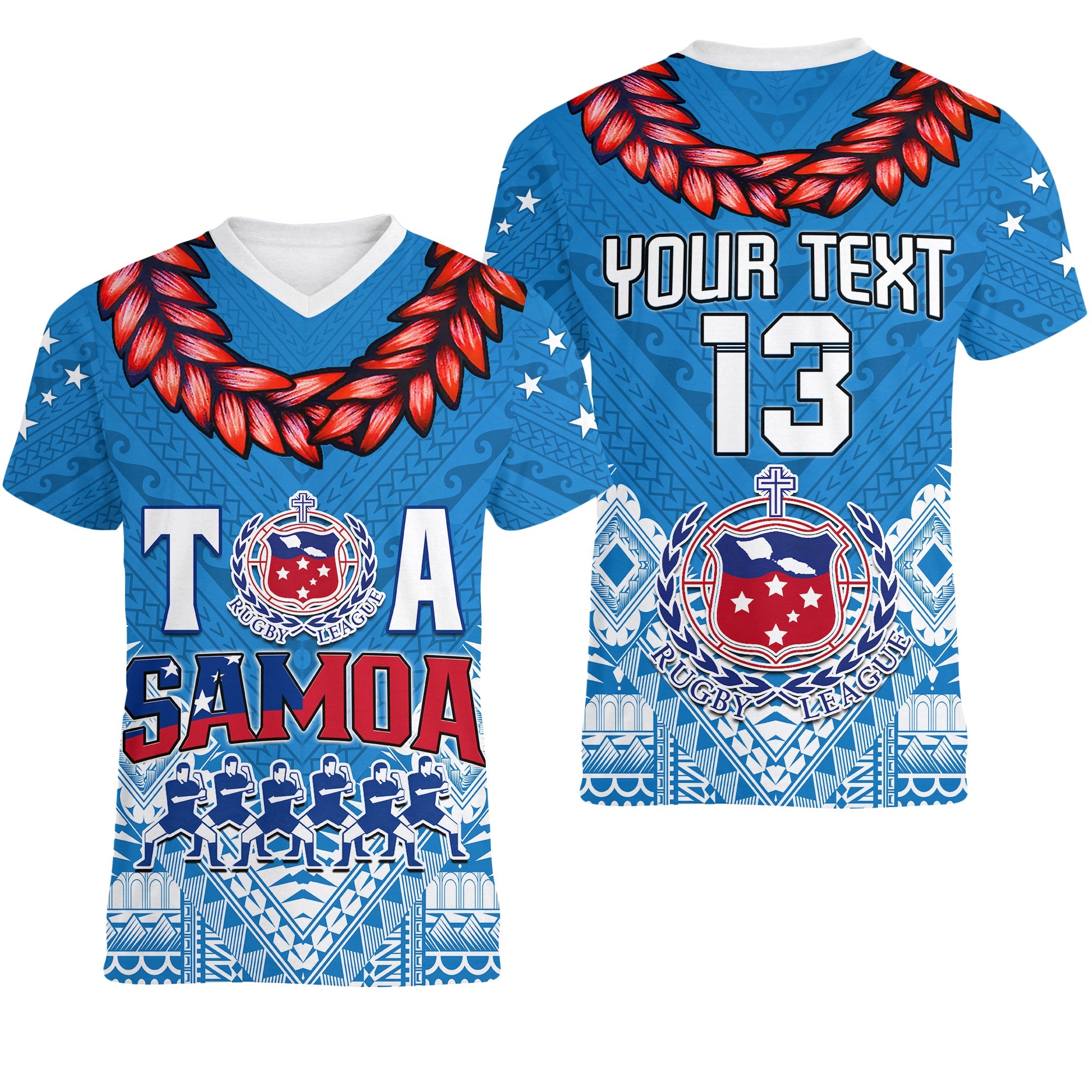 Custom Toa Samoa Rugby V Neck T Shirt Manu Siva Tau Style Ulafala LT13 - Wonder Print Shop