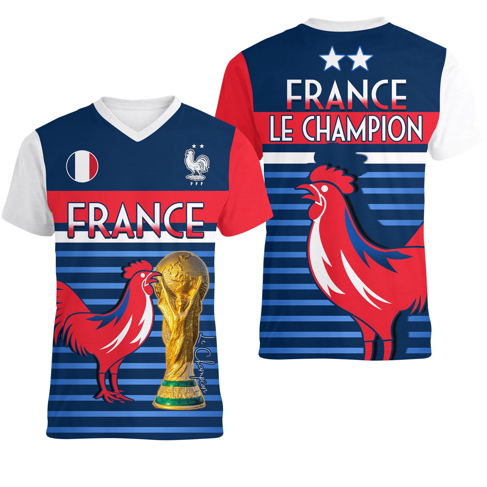 France Football The Blues V Neck T Shirt Les Bleus Le Champion 2022 World Cup LT13 - Wonder Print Shop