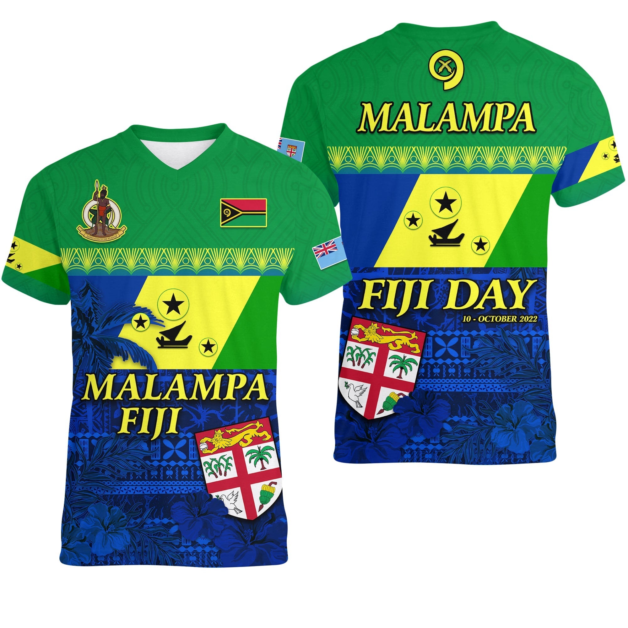 Malampa Fiji Day V-Neck T Shirt Vanuatu Polynesia mix Flowers LT13 - Wonder Print Shop