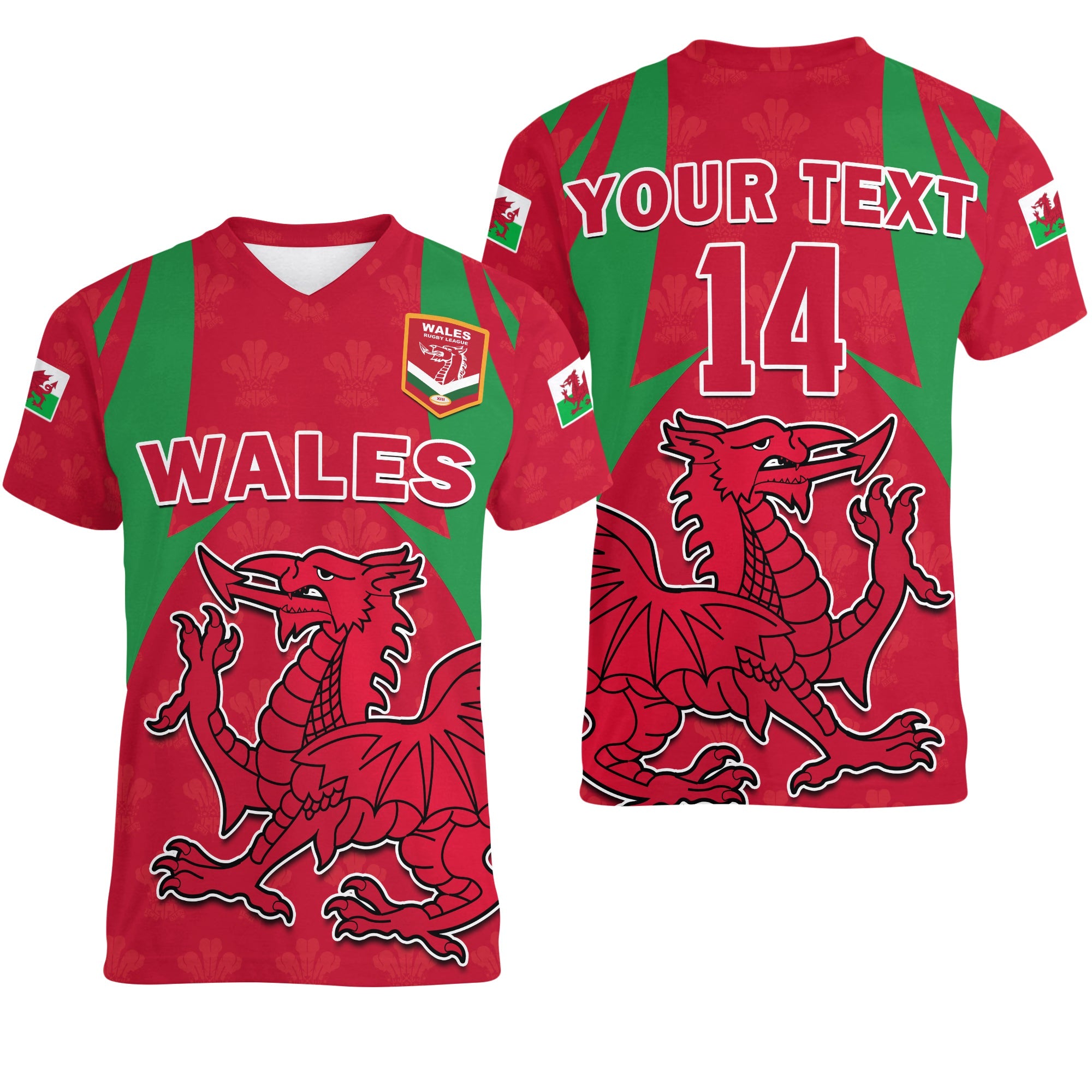 custom-text-and-number-wales-rugby-v-neck-t-shirt-the-dragons-national-team-come-on-cymru