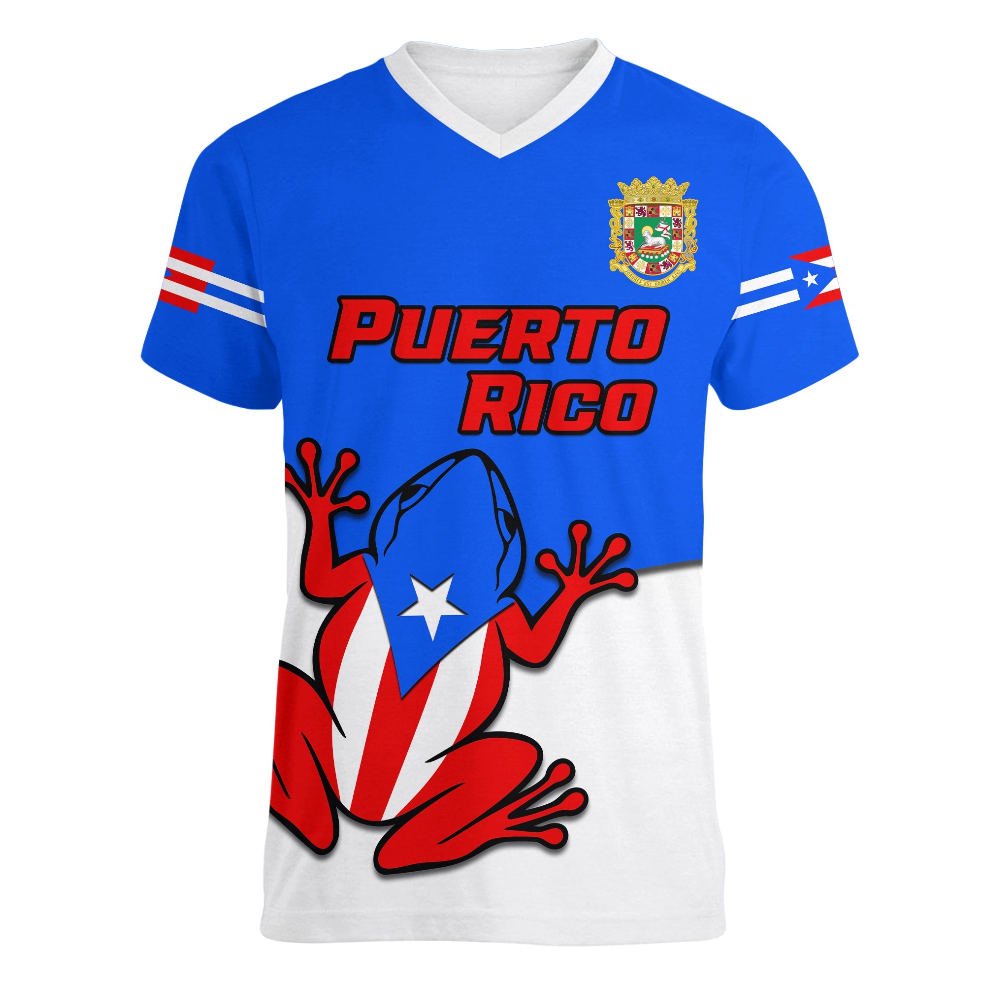 custom-personalised-puerto-rico-v-neck-t-shirt-coqui-frog-simple-style