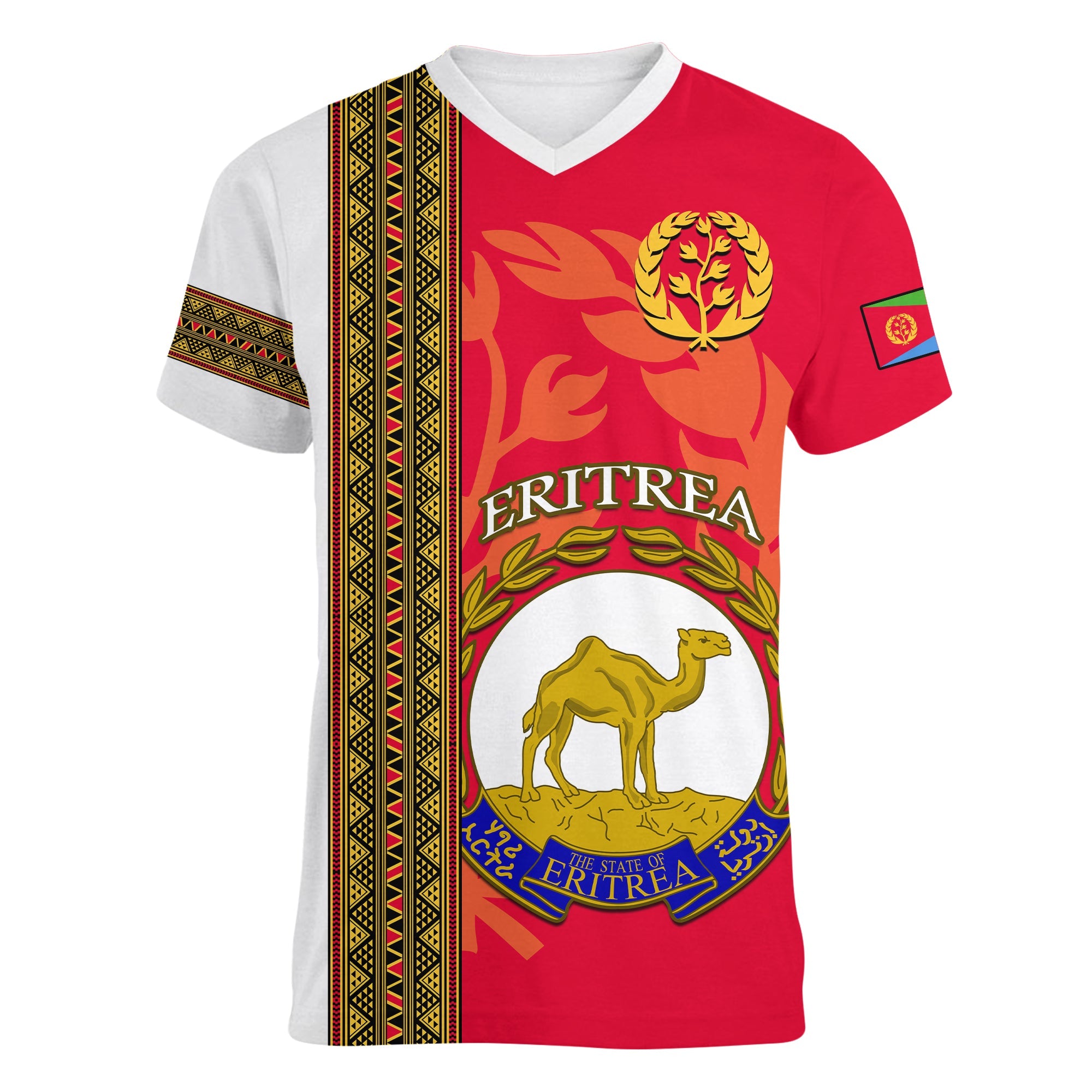 Eritrea V-Neck T Shirt African Pattern Happy Independence Day Version White - Wonder Print Shop