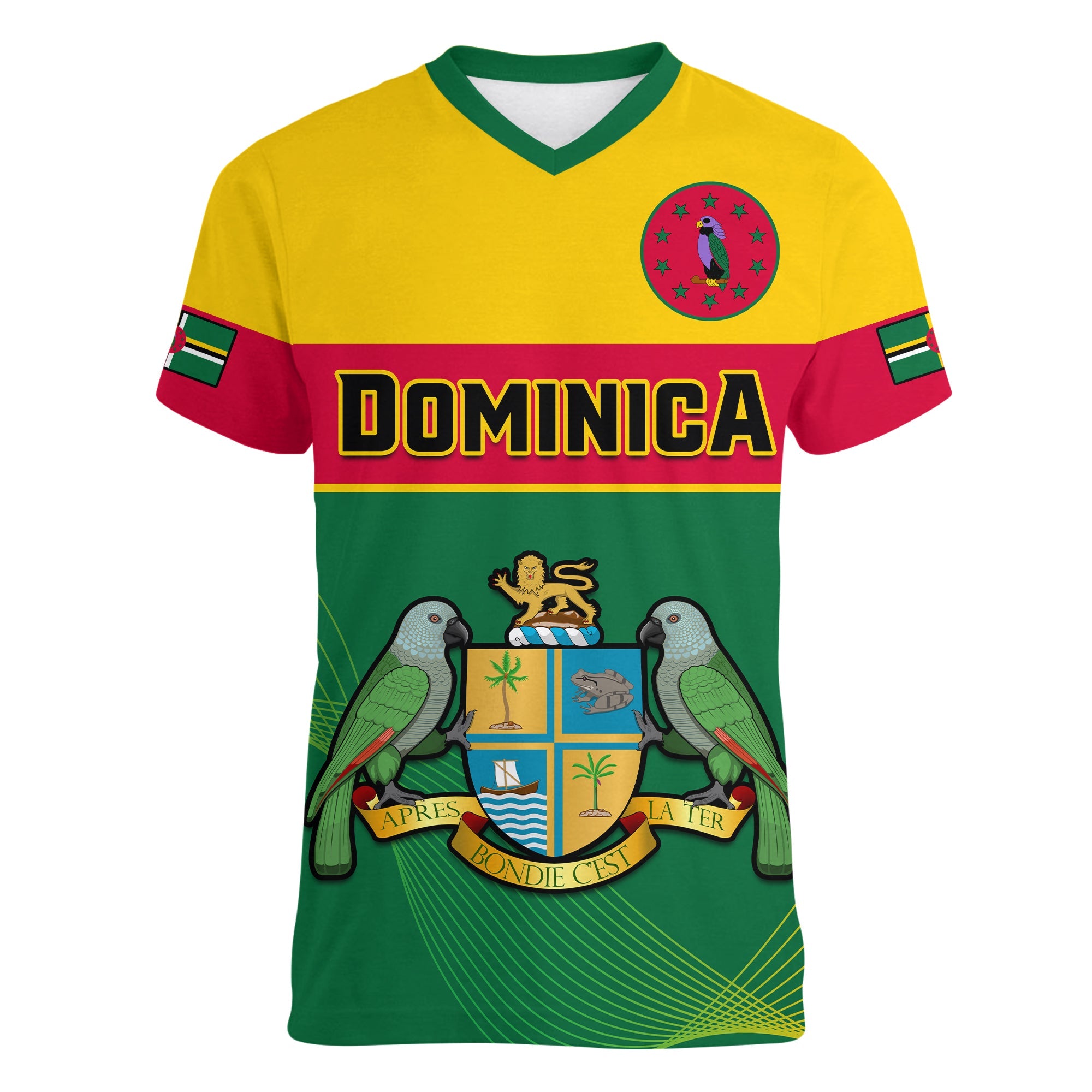 custom-personalised-dominica-v-neck-t-shirt-dominican-coat-of-arms-with-map