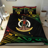Black duvet cover with two pillows featuring Ni-Van logo and green tribal border
