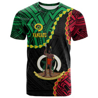 Black T-shirt with green, red, and yellow Coat of Arms graphic and crest