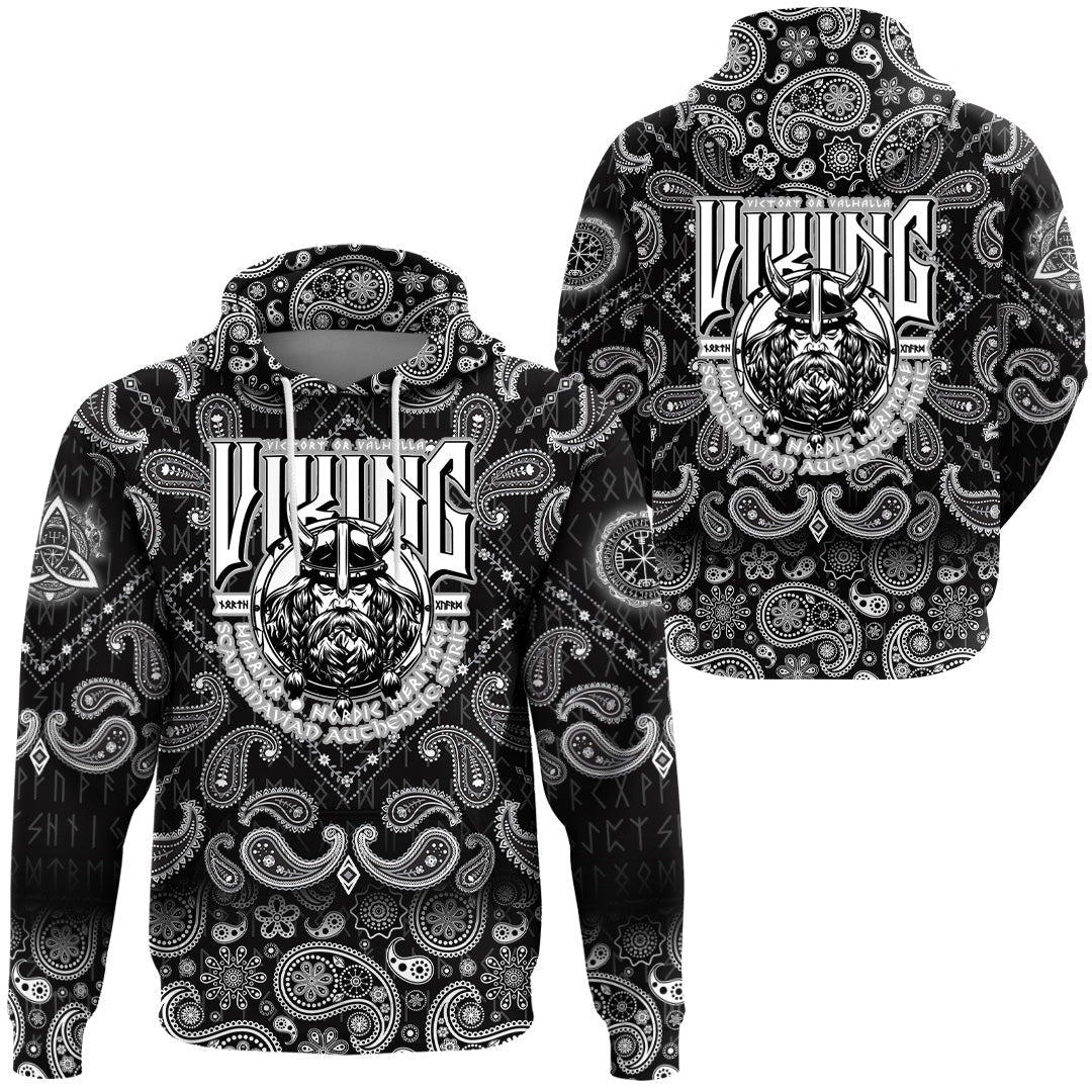 Viking Hoodie Victory or ValhallViking with Bandana Paisley Style RLT12 - Wonder Print Shop