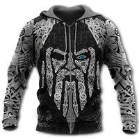 Black pullover hoodie with bold chain and bird face graphic on front, full sleeves