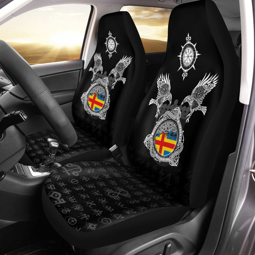 Viking Aaland Islands Flag and Symbol Style Raven and Vegvisir Car Seat Cover RLT12 - Wonder Print Shop