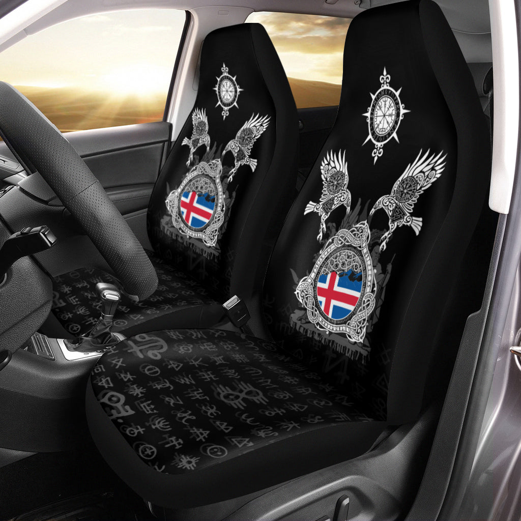 Viking Iceland Flag and Symbol Style Raven and Vegvisir Car Seat Cover RLT12 - Wonder Print Shop