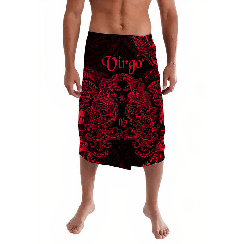 Men's Virgo zodiac lavalava in red and black, front portrait print skirt