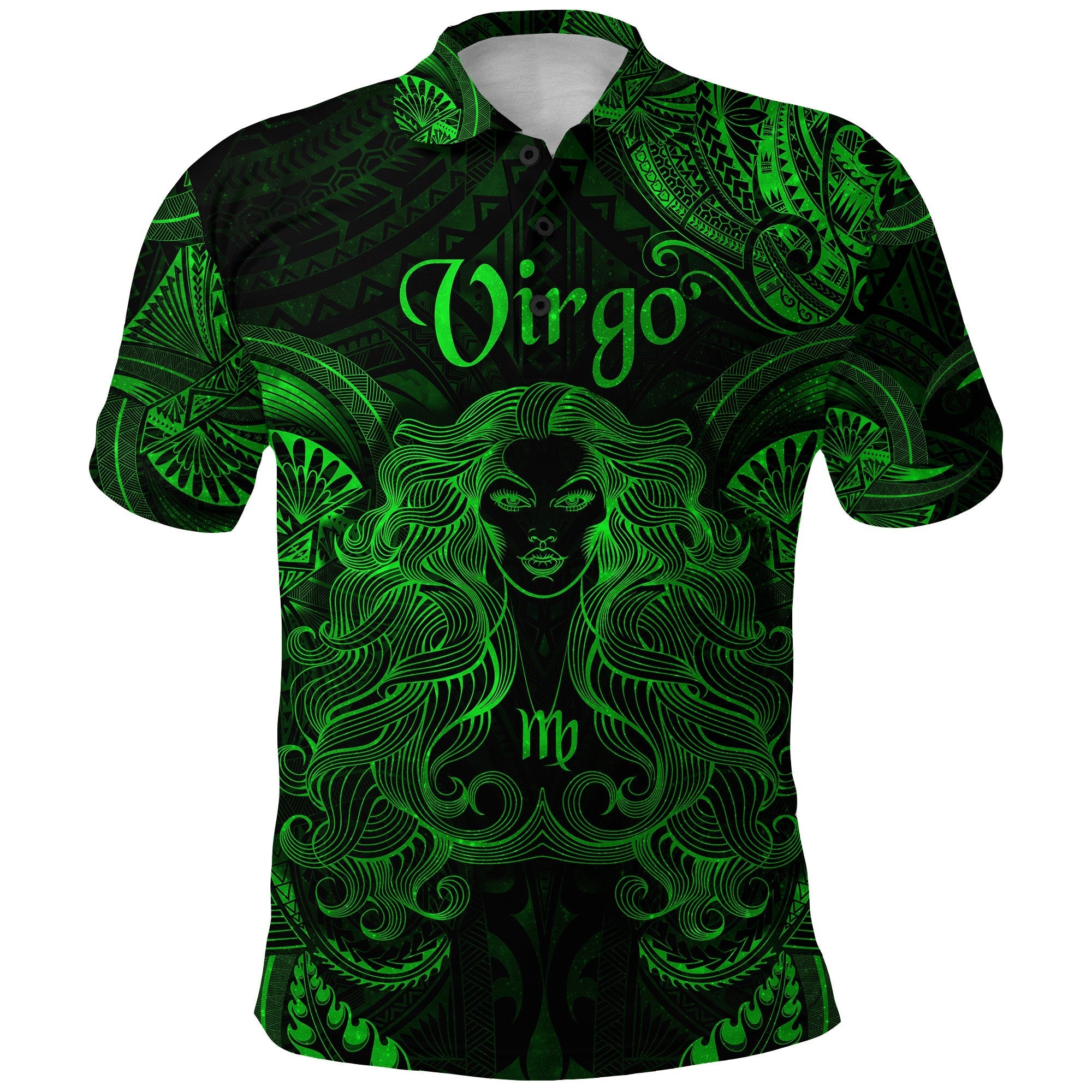 Custom Virgo Zodiac Polynesian Polo Shirt Unique Style Green LT8 - Wonder Print Shop